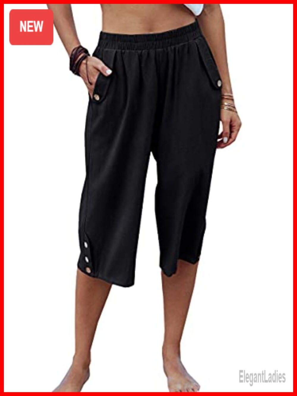 Elastic Waist 3/4 Capri Harem Pants with Pockets Casual Loose Solid Yoga
